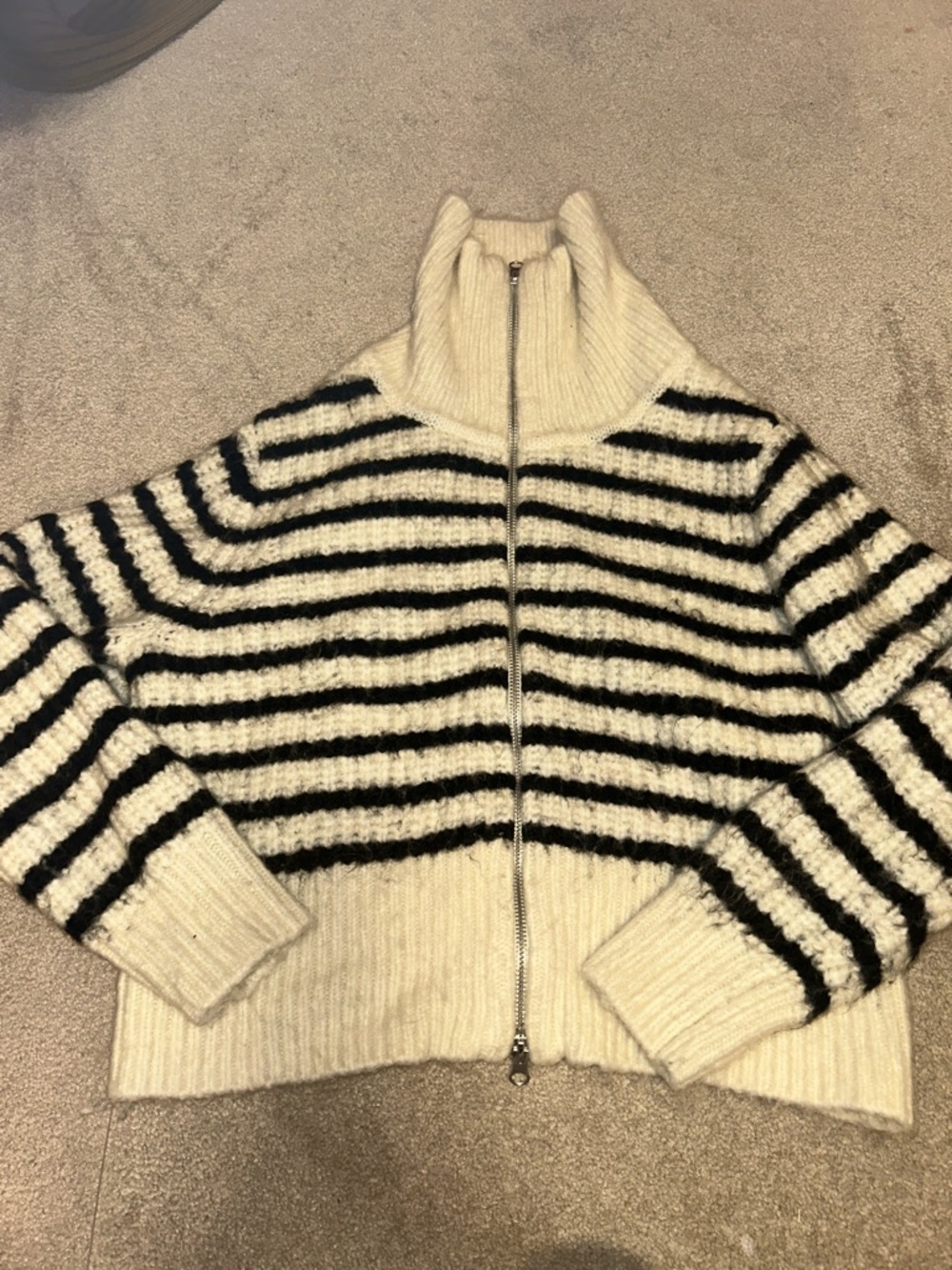 Universal Thread Cream and Black Striped Zip Turtleneck Sweater